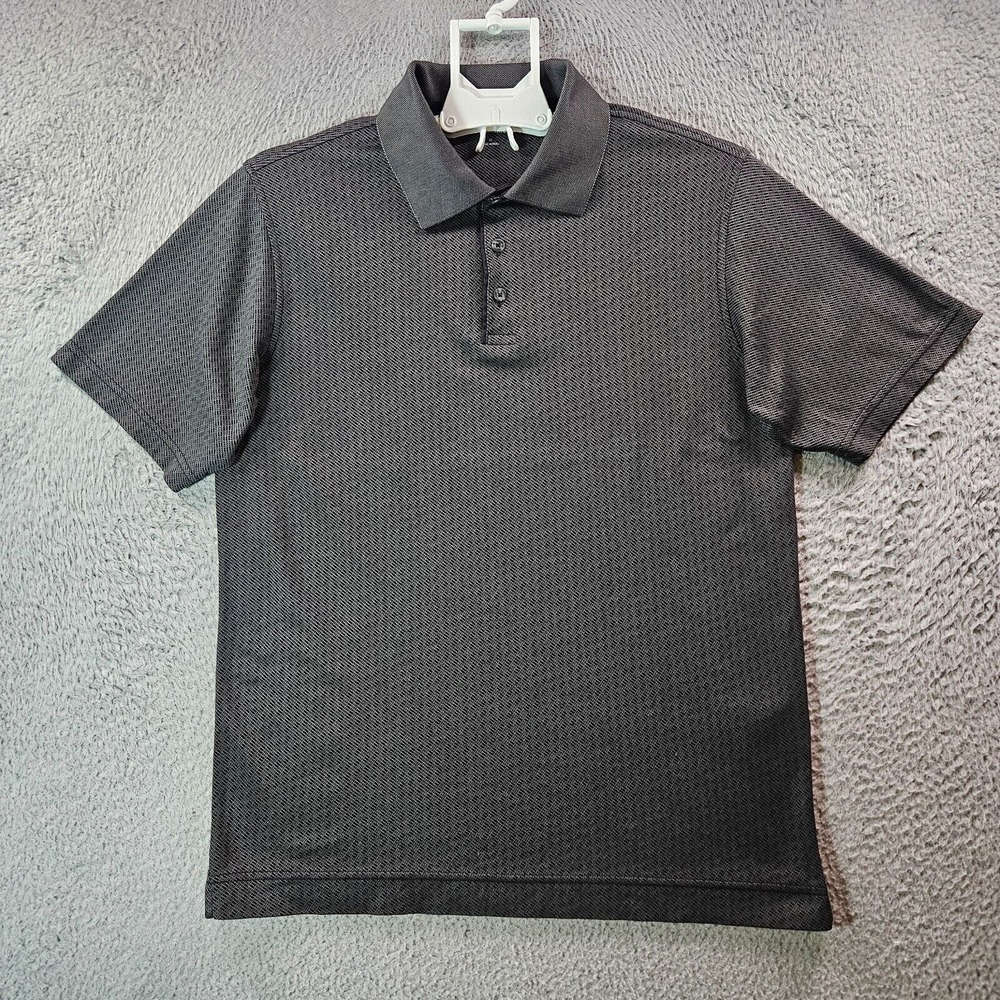 Johnston & Murphy Polo Shirt Men Medium Short Sleeve Textured Black